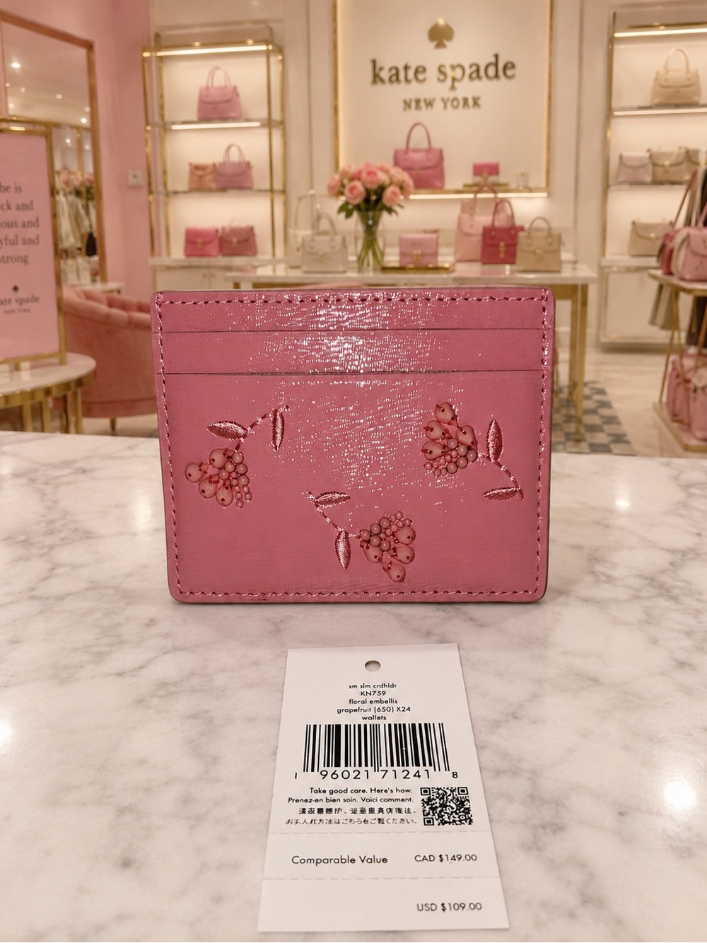 Kate Spade Pink Floral Slim Card Holder Wallet  NWT UNUSED
